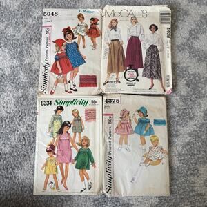 Set of 4 Vintage Women’s and Girl’s Sewing Patterns Dresses Skirts